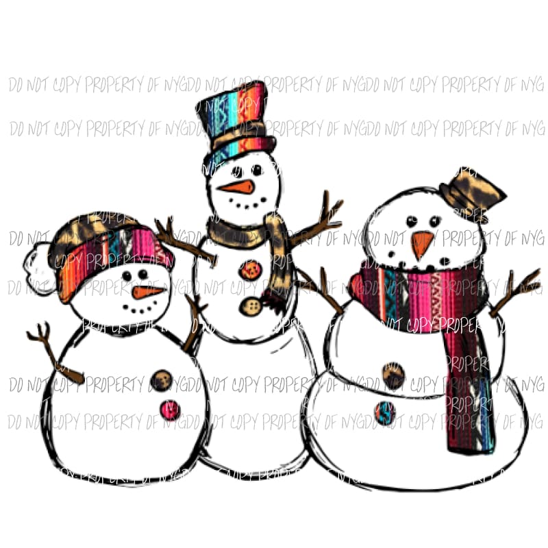 Snowman trio # 2 serape Sublimation transfers Heat Transfer