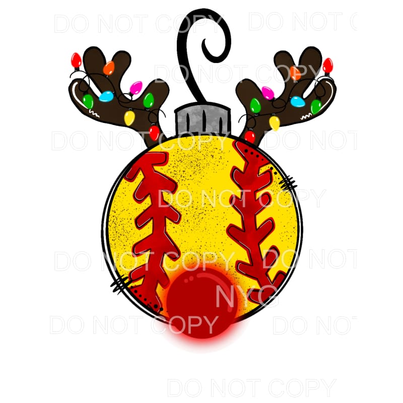 Softball Rudolph Reindeer Ornament Christmas Lights #1312