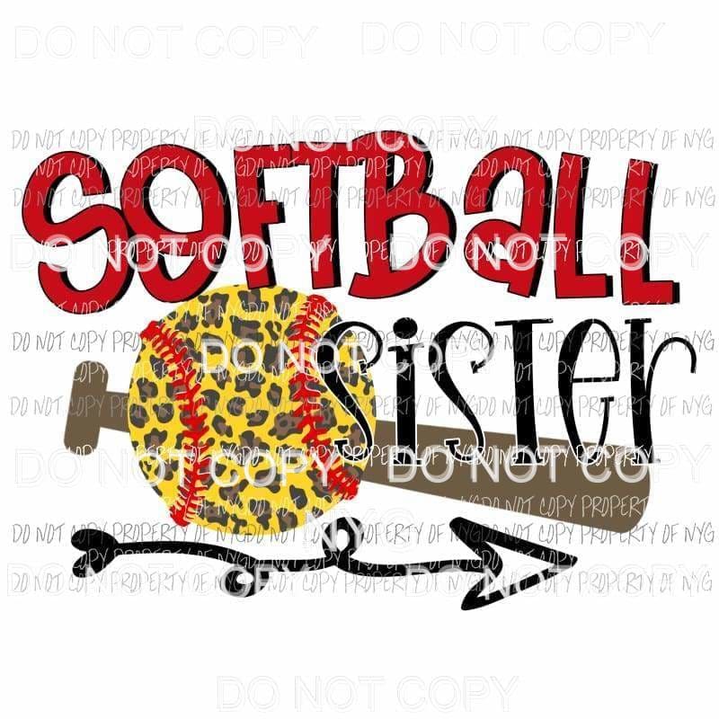 Softball Sister #4 bat leopard ball Sublimation transfers Heat Transfer