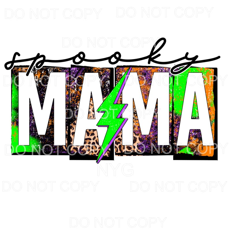 Spooky Mama Block Letters Lightning Bolt Leopard Orange