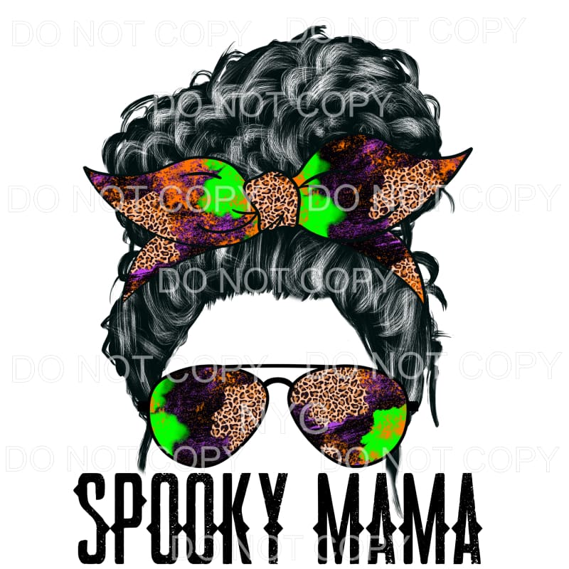 Spooky Mama Curly Messy Bun Leopard Purple Orange Green