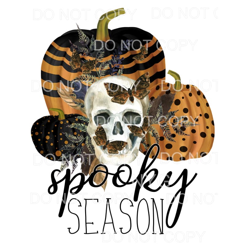 Spooky Season Black Orange Pumpkins Skull Butterflies