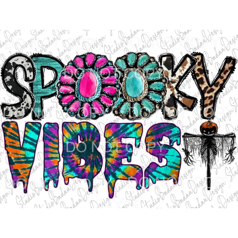 Spooky Vibes Cowhide Leopard Tie Dye Turquoise Letters Jack