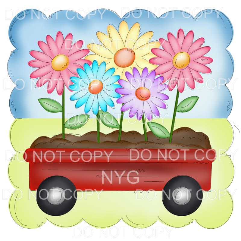 Spring Flowers Red Wagon Sublimation transfers - Heat