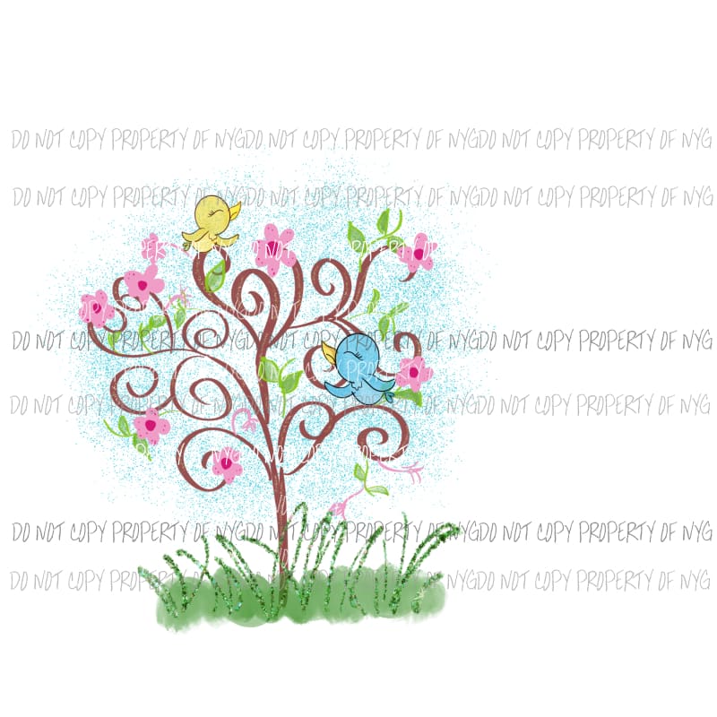 Spring Tree birds Sublimation transfers Heat Transfer