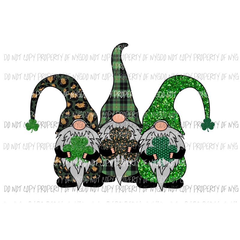 St Patricks Day Gnomes #3 trio Sublimation transfers Heat Transfer