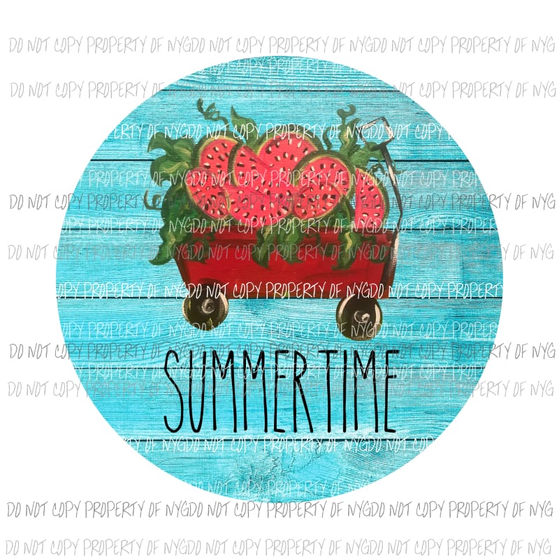 Summertime Watermelon Wagon #2 blue rustic wood circle Sublimation transfers Heat Transfer