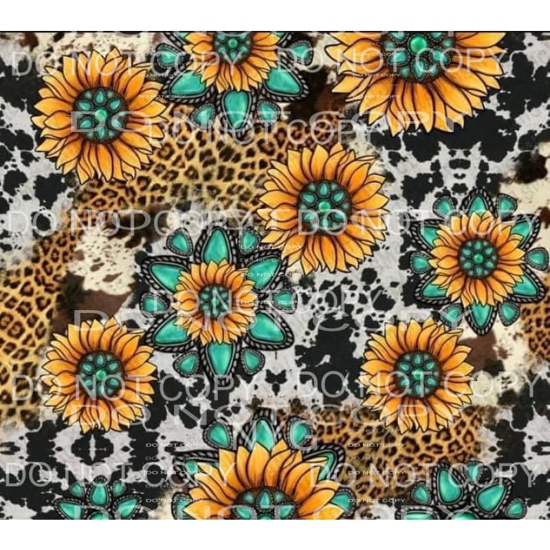Sunflowers Turquoise Leopard Cow Pirnt Background Sheet