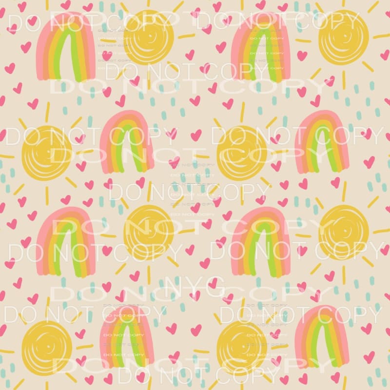 Sunshine Rainbow Hearts Seamless Pattern Sheet Sublimation