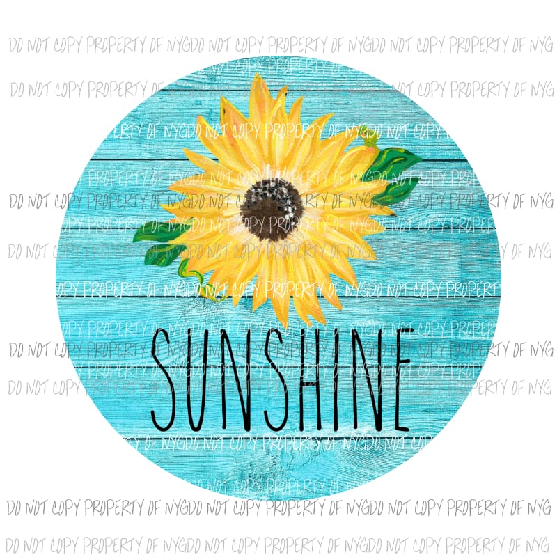 Sunshine Sunflower #2 blue rustic wood circle Sublimation transfers Heat Transfer