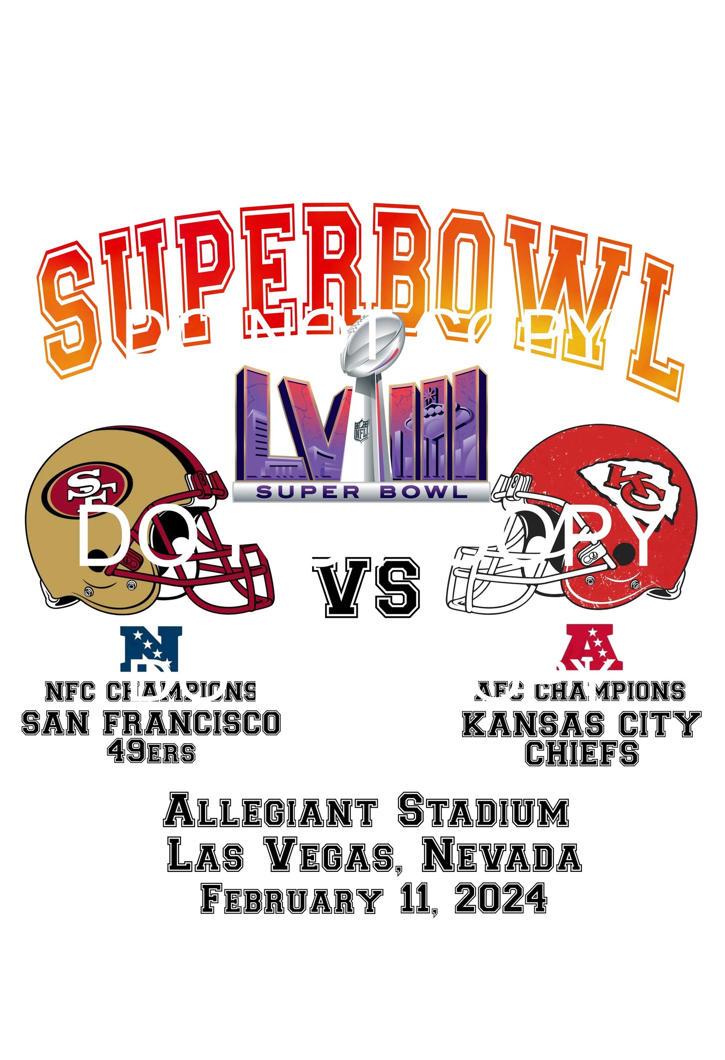 Superbowl chiefs 49ers 3 Sublimation transfers - Heat