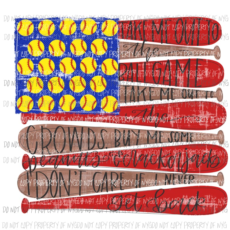 Take Me Out To The Ballgame #2 softball flag shape Sublimation transfers Heat Transfer