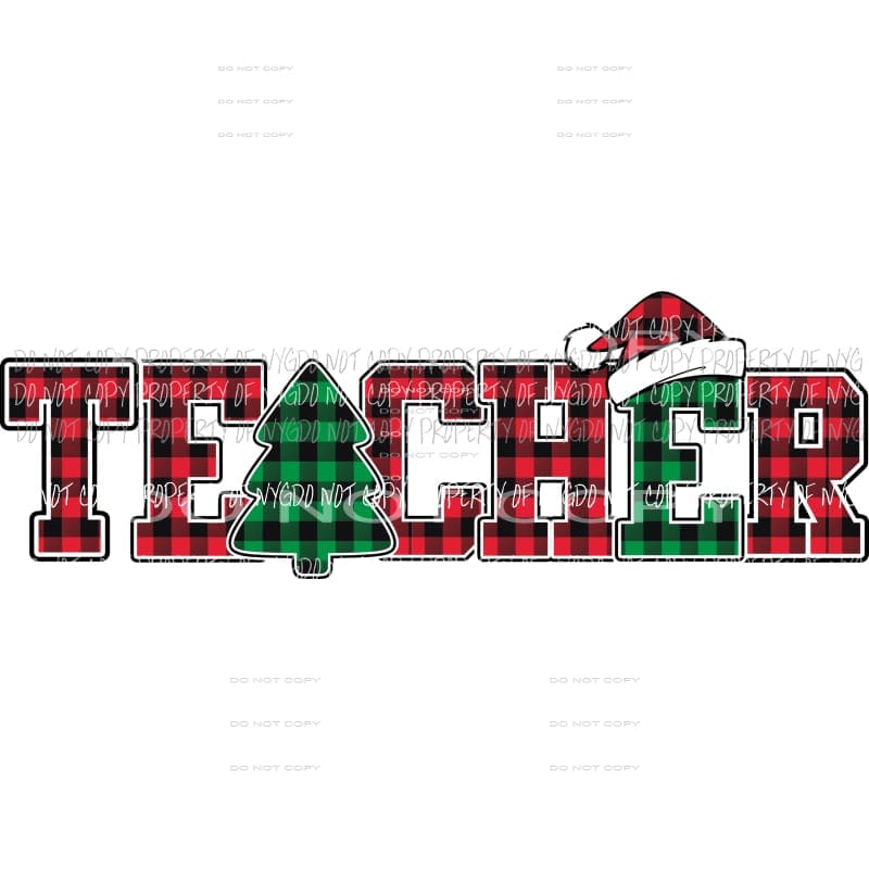 TEACHER buffalo plaid tree santa hat Sublimation transfers Heat Transfer