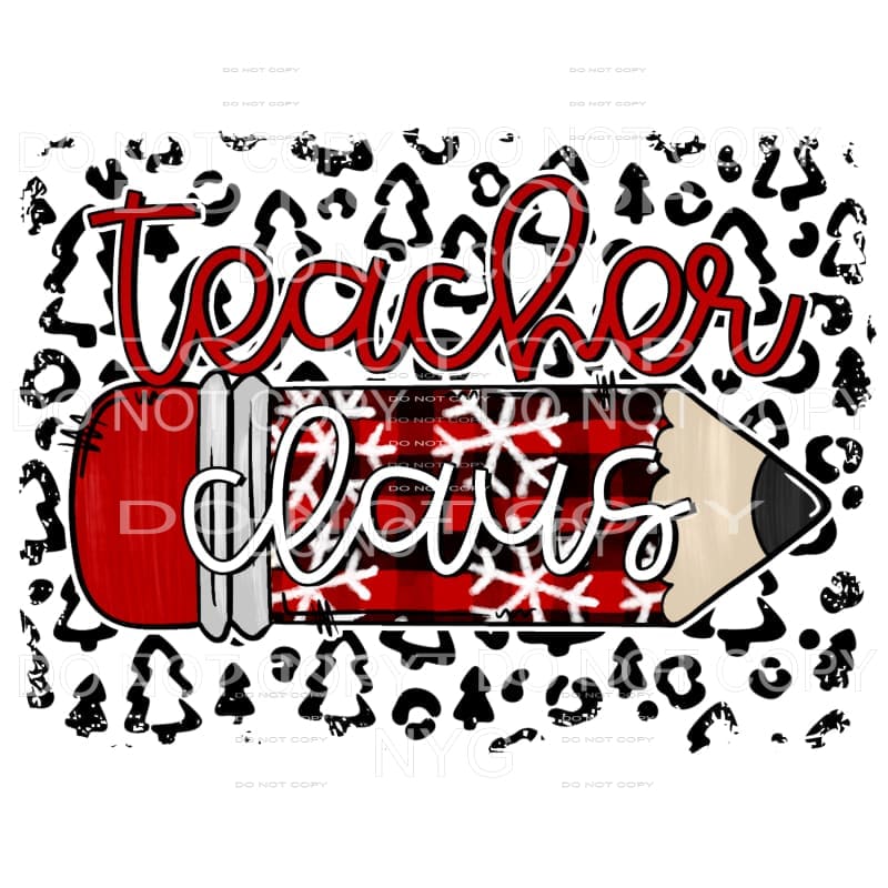 Teacher Claus Red Buffalo Plaid Pencil Leoard Background