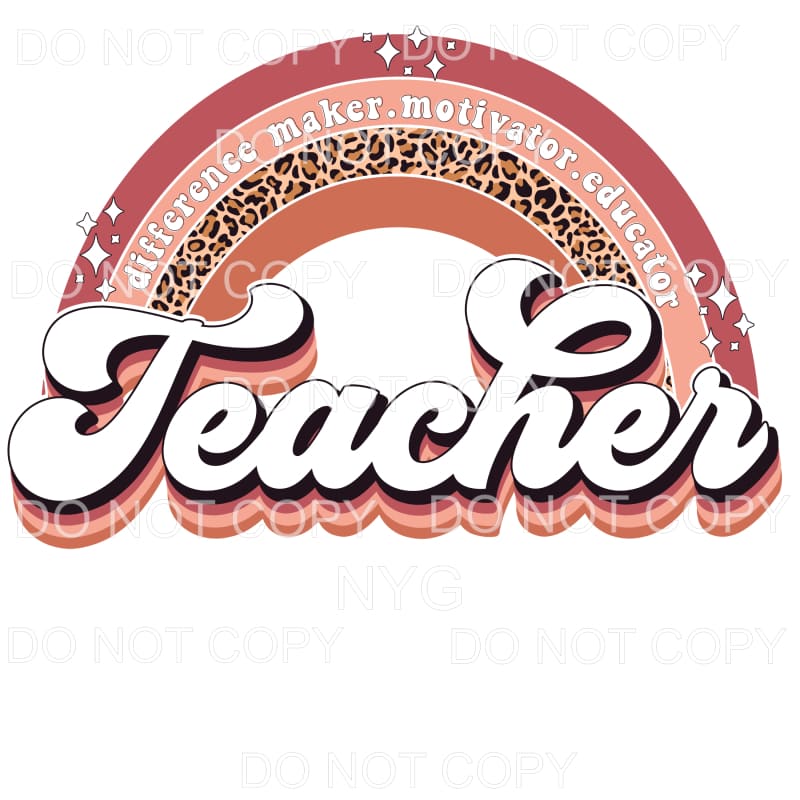 Teacher Rainbow Leopard Neutrals Retro Sublimation transfers
