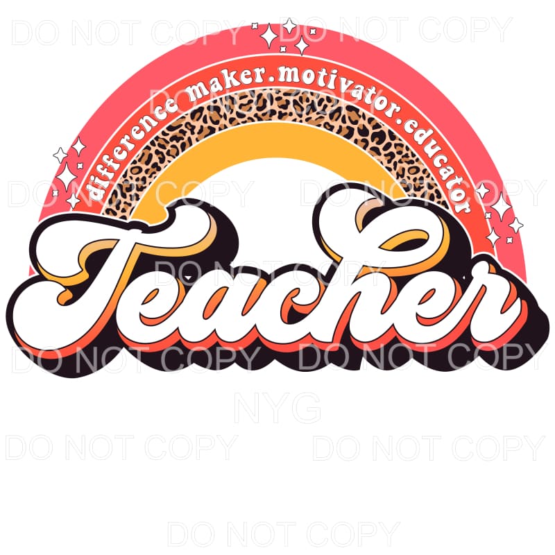 Teacher Rainbow Leopard Retro Sublimation transfers - Heat