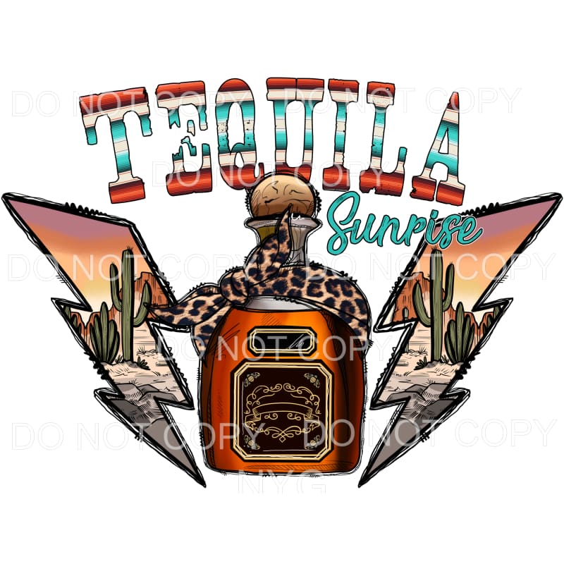Tequila Sunrise Bottle Leopard Lightning Bolts Sublimation