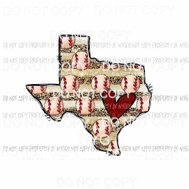 Texas Baseball state outline leopard Sublimation transfers Heat Transfer