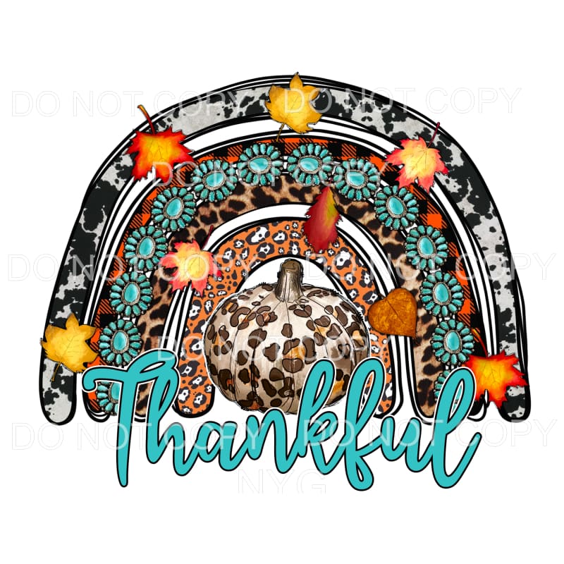 Thankful Rainbow Cow Print Turquoise Leopard Pumpkin