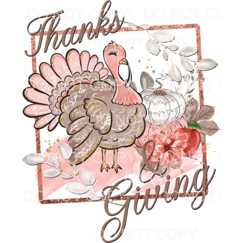 Thanks & Giving Turkey Pumpkins Fall Colors Gold Glitter