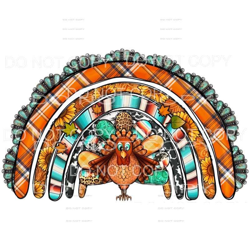Thanksgiving Turkey Rainblow Orange Plaid Turquoise