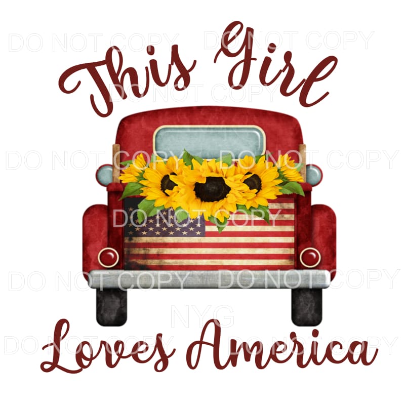 This Girl Loves America Red Vintage Truck American Flag