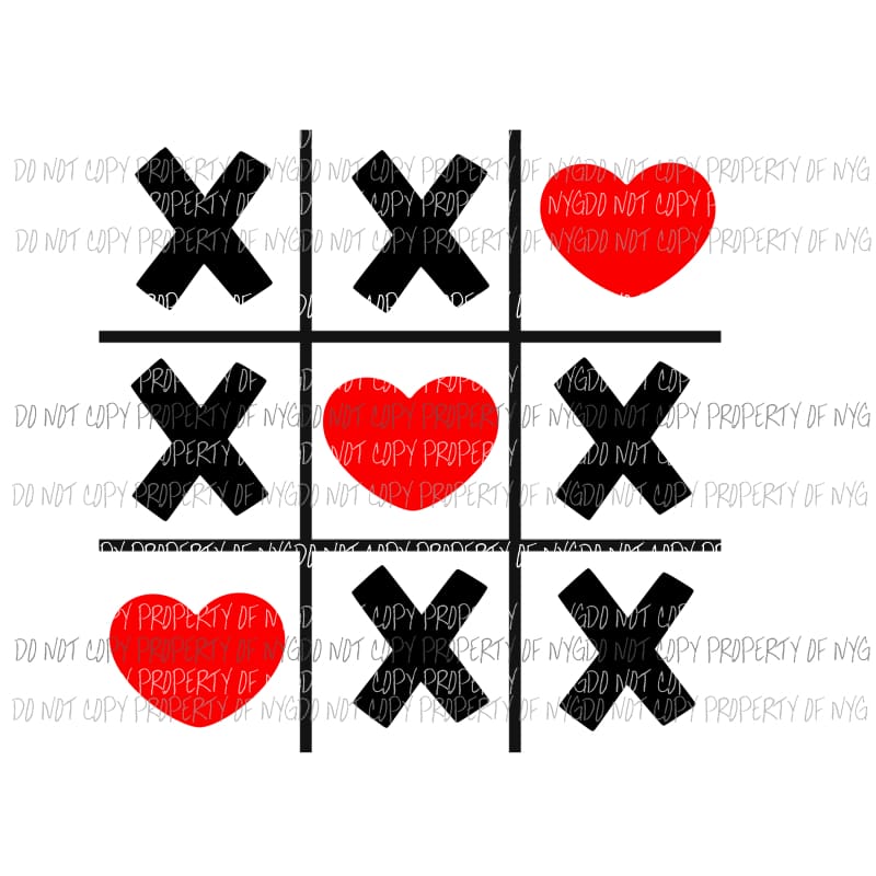 Tic Tac Toe Valentines red hearts Sublimation transfers Heat Transfer
