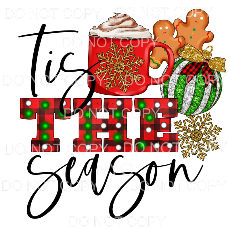 Tis The Season Red Buffalo Plaid Cocoa Cookies Ornament Gold