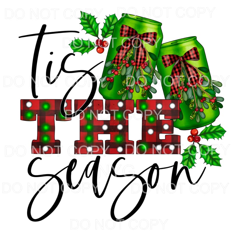 Tis The Season Red Buffalo Plaid Green Beer Cans Bow