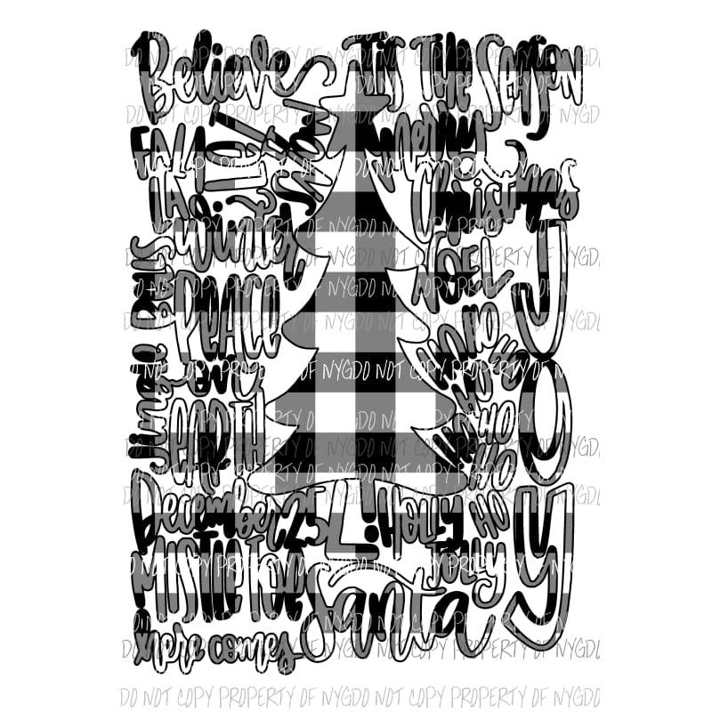 Tree Type Christmas Plaid Black and white Sublimation transfers Heat Transfer