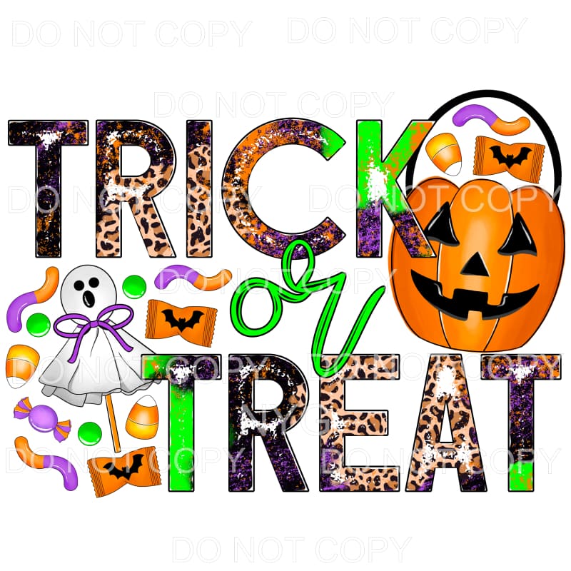 Trick Or Treat Leopard Purple Green Orange Grunge Halloween