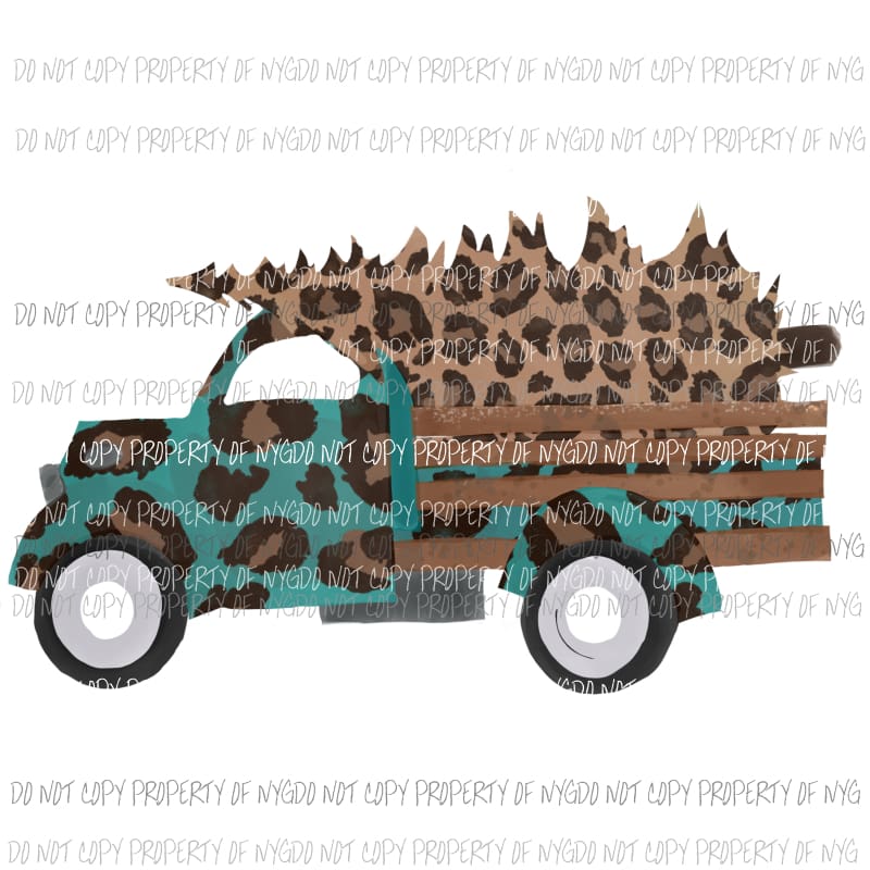 Truck antique turquoise tree leopard Sublimation transfers Heat Transfer