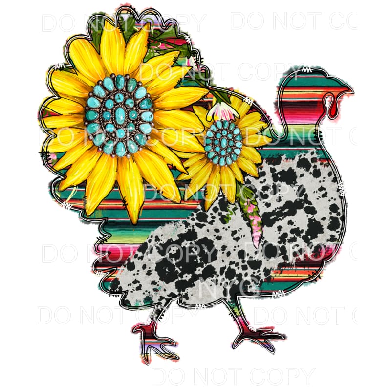 Turkey Sunflower Cowhide Serape Turquoise Sublimation