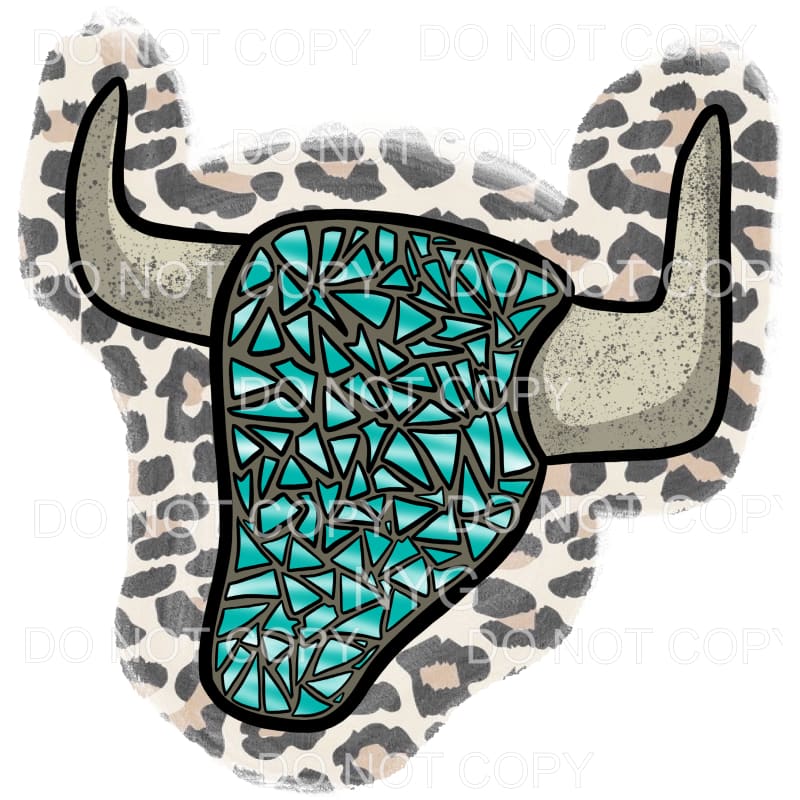 Turquoise Cow Skull Leopard Sublimation transfers - Heat