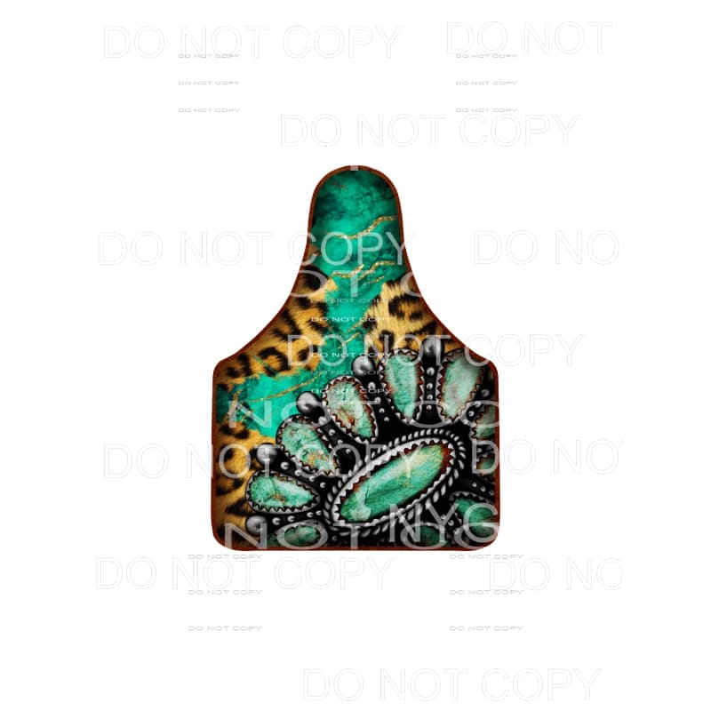 Turquoise Gemstones Cheetah Cow Tag Gold Glitter #2151