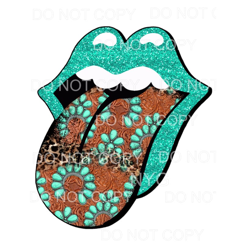 Turquoise Lips Gems Leopard Sublimation transfers - Heat