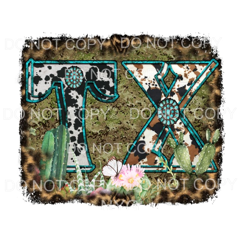 TX Texas Cowhide Camouflage Leopard Turquoise Sublimation
