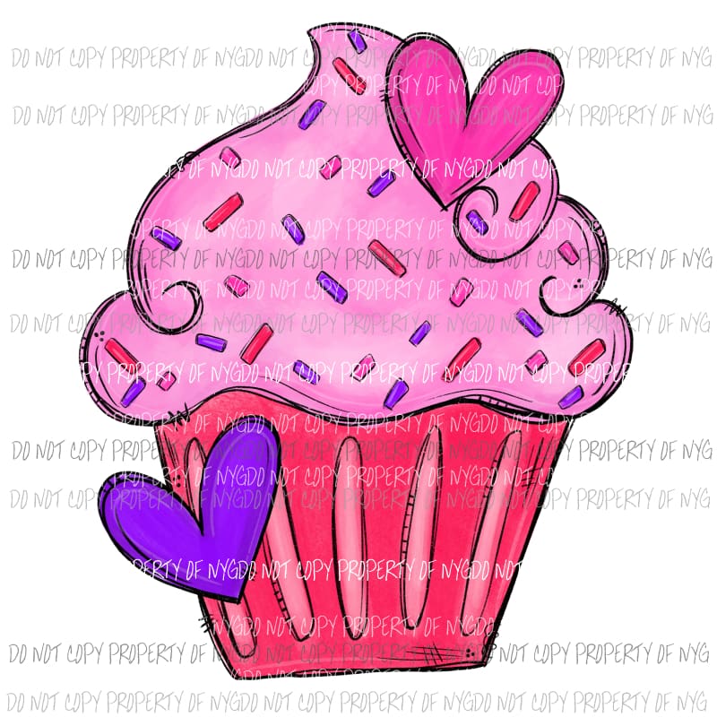 Valentine Cupcake sprinkles pink purple heart Sublimation transfers Heat Transfer