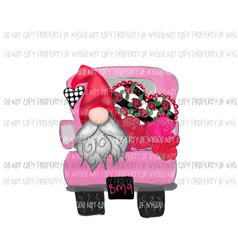Valentines Day Gnome truck Sublimation transfers Heat Transfer