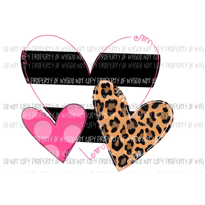 Valentines Day heart trio leopard black stripes pink Sublimation transfers Heat Transfer