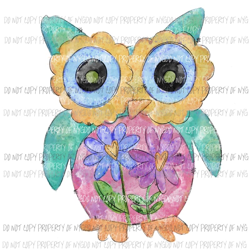Valentines Owl flowers watercolor Sublimation transfers Heat Transfer