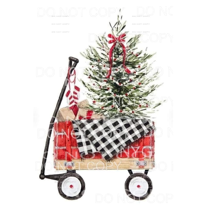 Vintage Red Wagon Black Plaid Blanket Christmas Tree Gifts