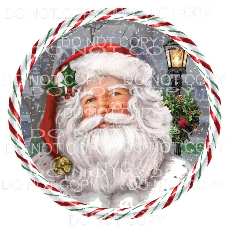 Vintage Santa Winter Red Green Stripes Circle #1865