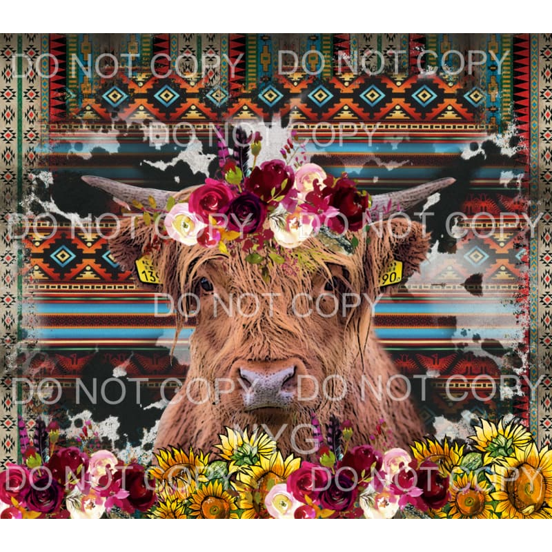 Western Highland Cow Floral Aztec Sublimation transfers -