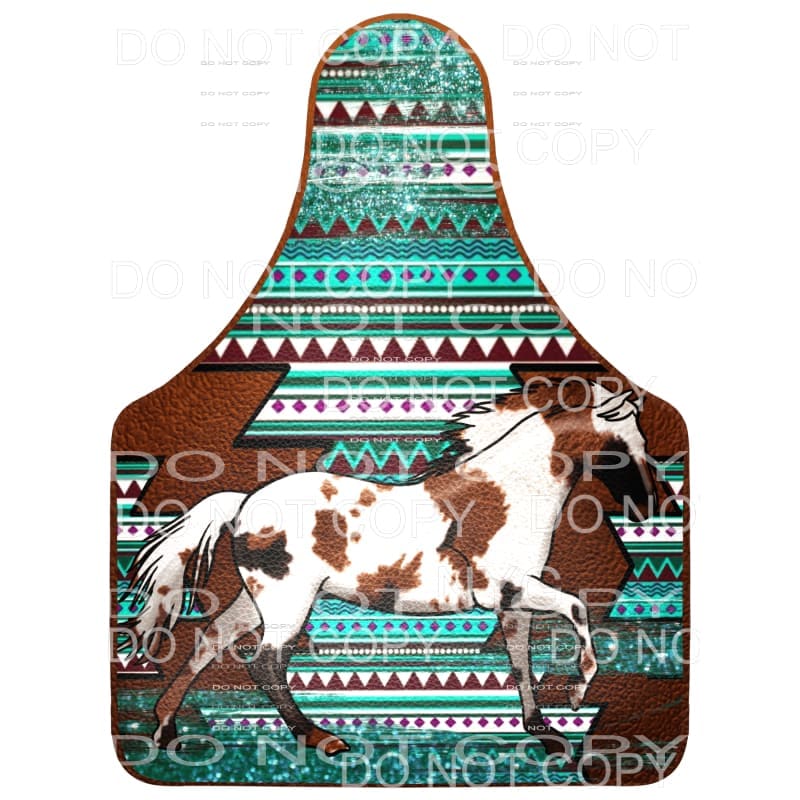 Western Horse Cow Tag Aztec Brown Leather Turquoise #2157