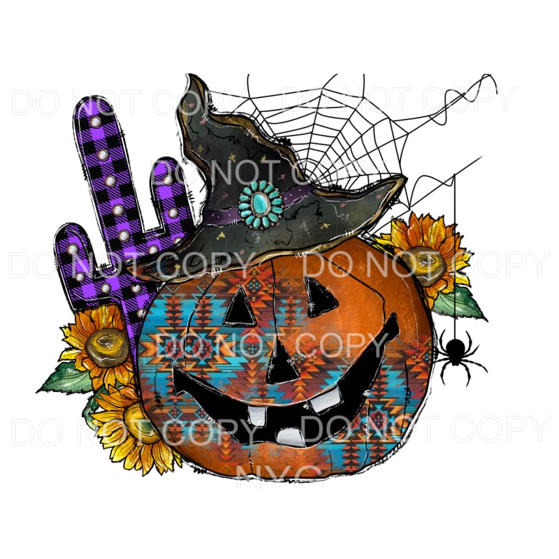 Western Pumpkin Jack O Lanternn Witch Hat Purple Plaid