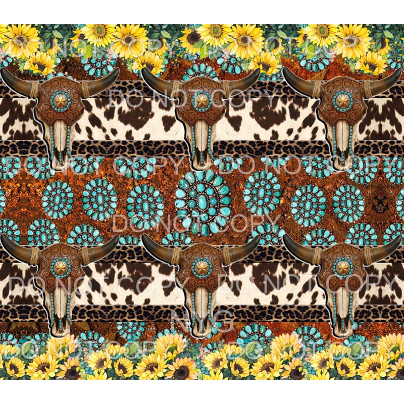 Western Skull Turquoise Sunflower Cowhide Leopard Sheet