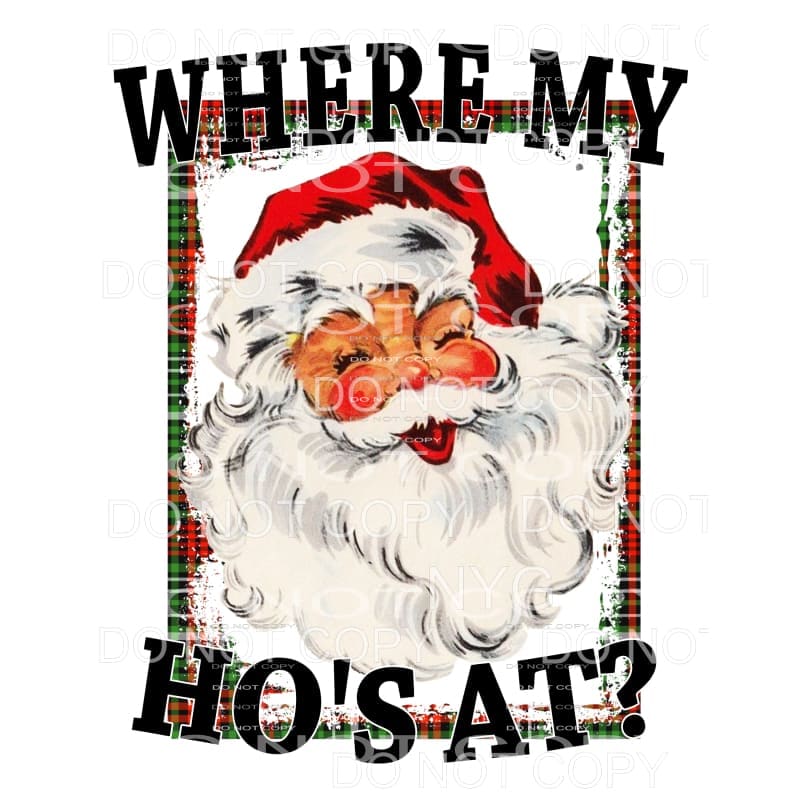Where’s My Ho’s At Vintage Jolly Santa Red Green Plaid Frame