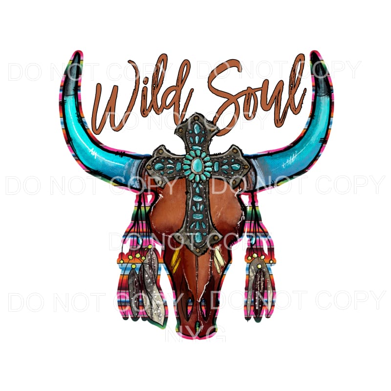 Wild Soul Cow Skull Feathers Turquoise Cross Sublimation