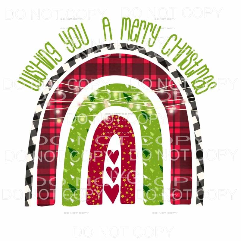 Wishing You A Merry Christmas Rainbow Red Black Plaid